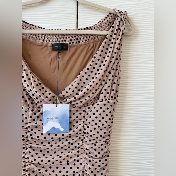 Majorelle ruched bodycon midi polka dot nude dress - Picture 4 of 7